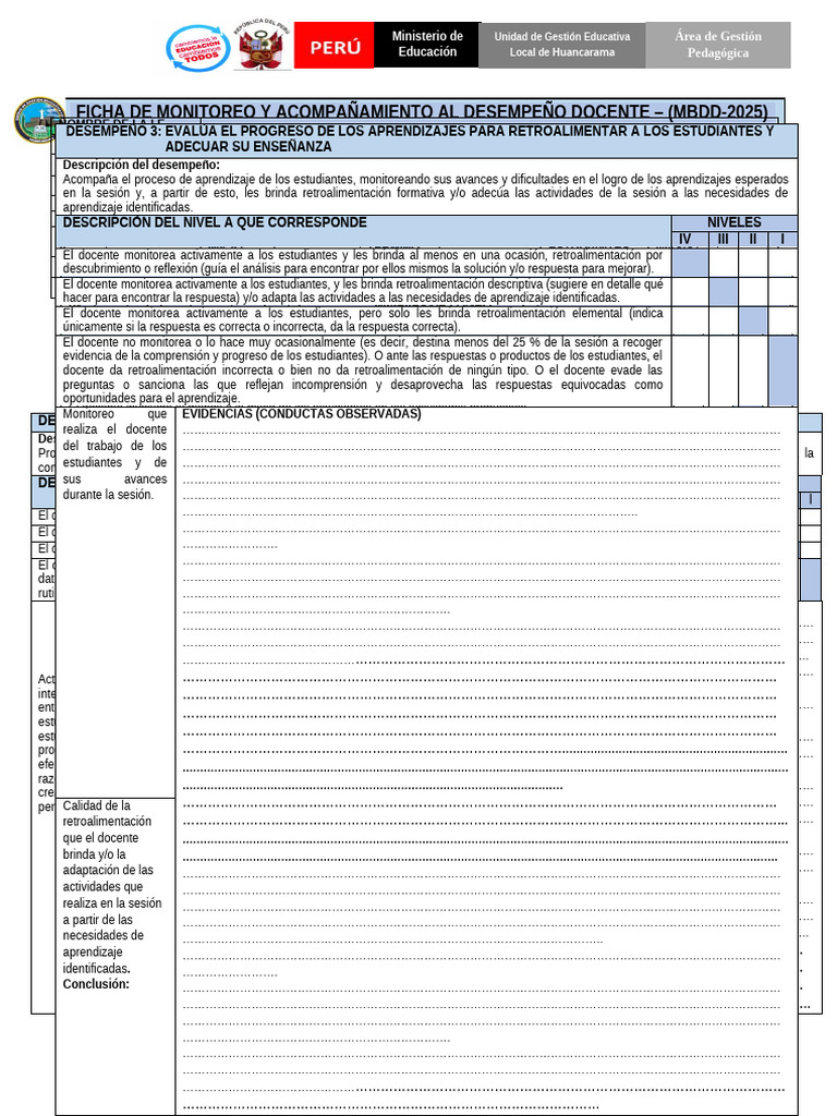 Ficha de Monitoreo Docente 2025 | PDF | Salón de clases | Evaluación