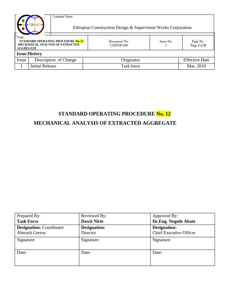 SOP Mechanical Analysis of Extracted Aggregate | PDF