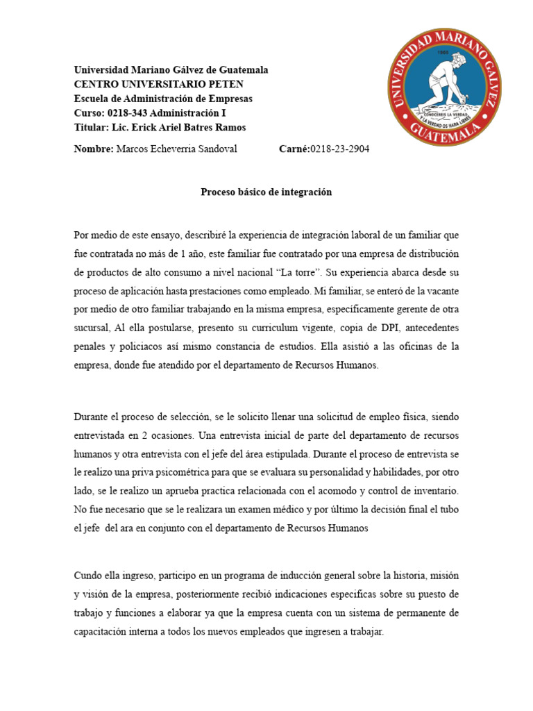 Integración Laboral en La Torre Guatemala | PDF | Business | Gestión de ...