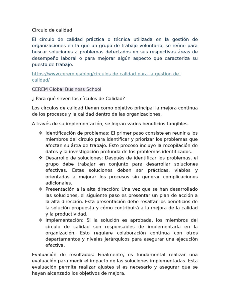 Círculos de Calidad: Mejora Continua en Empresas | PDF | Calidad ...