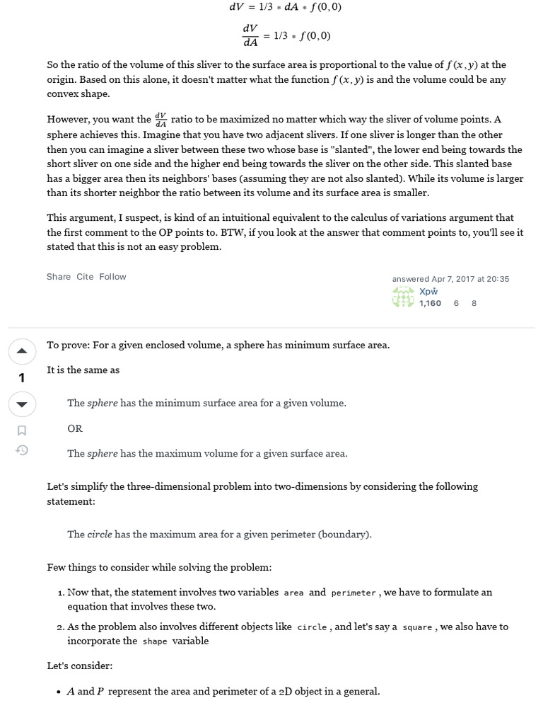 Sphere: Minimum Surface Area Proof | PDF | Area | Circle