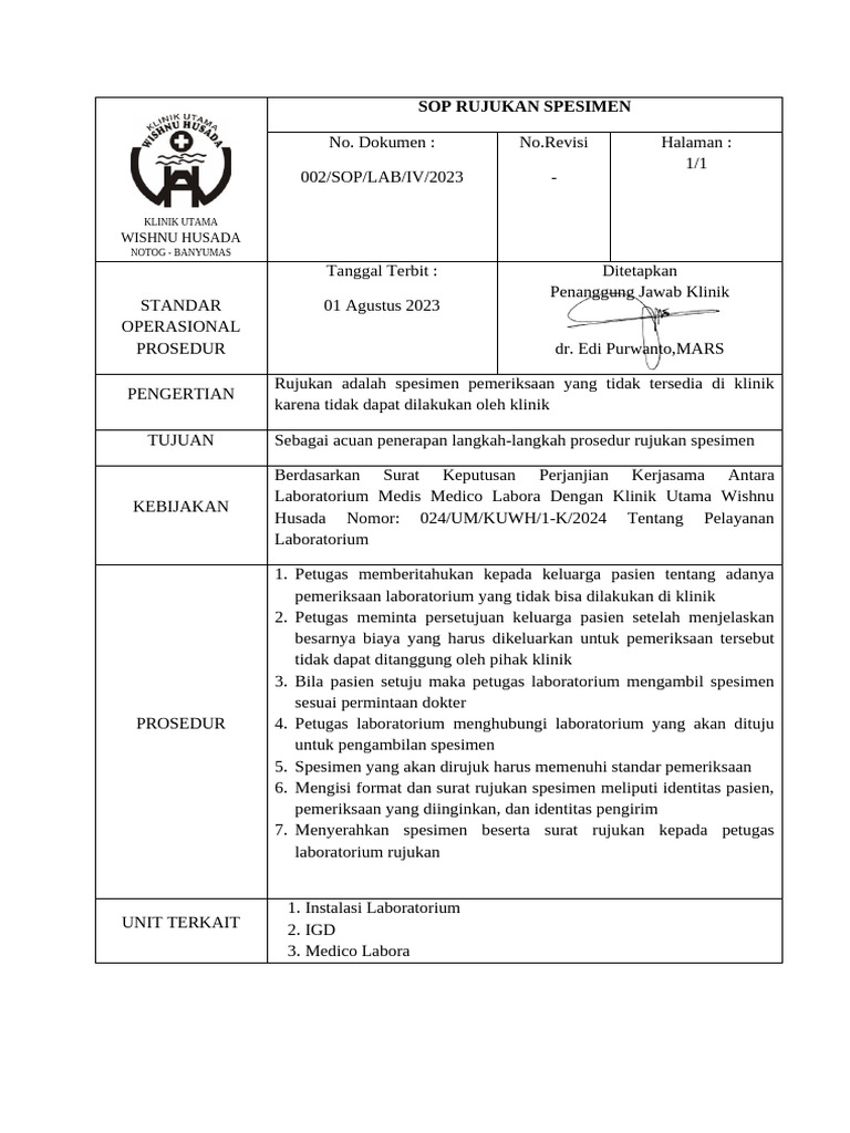 Prosedur Rujukan Spesimen Klinik | PDF