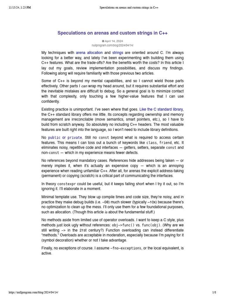 C++ Arena Allocation and Custom Strings | PDF | C++ | Object Oriented ...