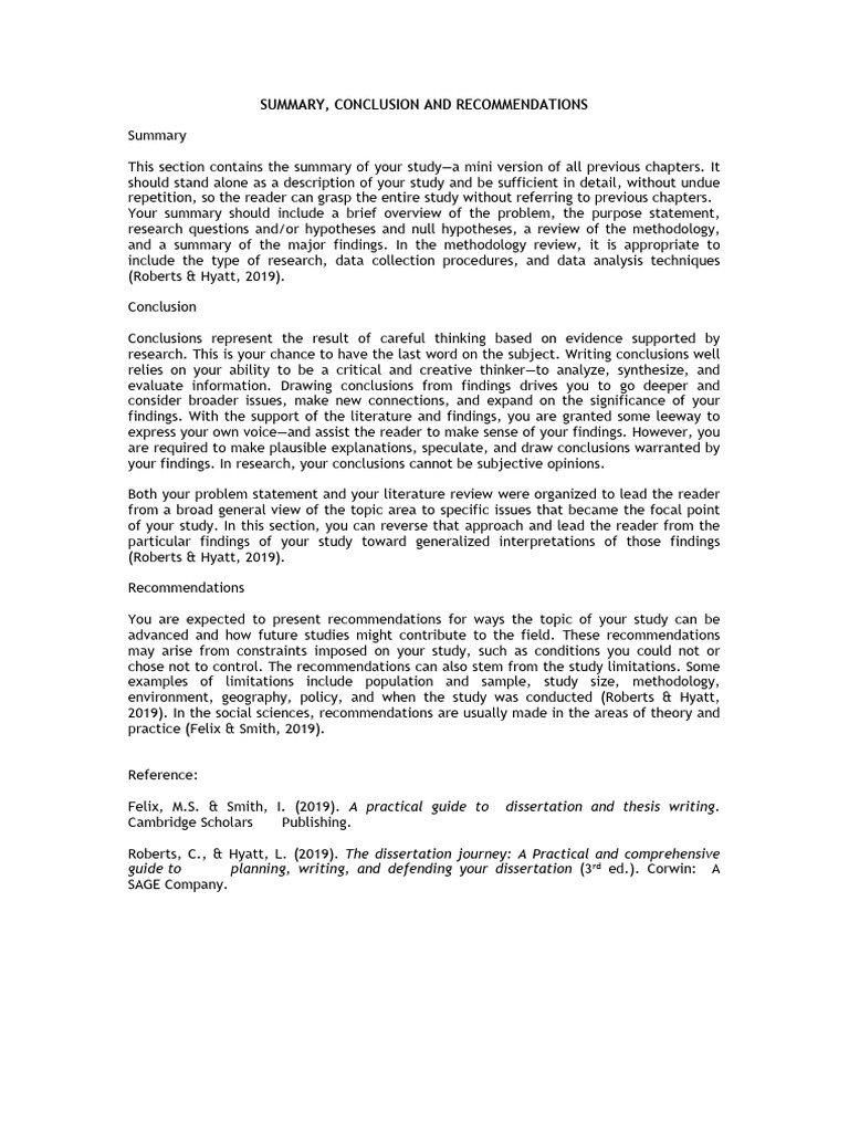 Study Summary, Conclusions, and Recommendations | PDF | Methodology ...