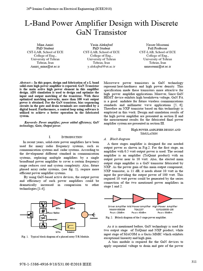 L-Band GaN Power Amplifier Design | PDF | Amplifier | Field Effect ...