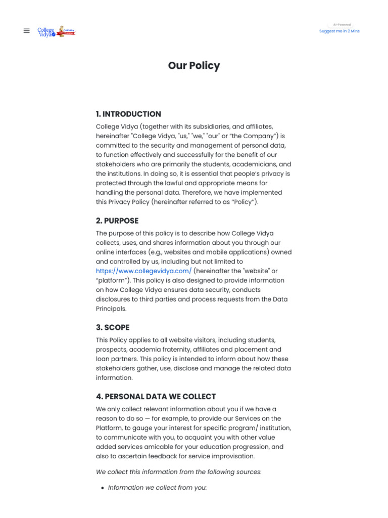 Privacy Policy - College Vidya | PDF | Http Cookie | Websites