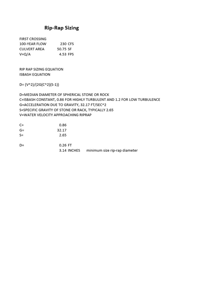 Riprap Sizing and Isbash Equation | PDF