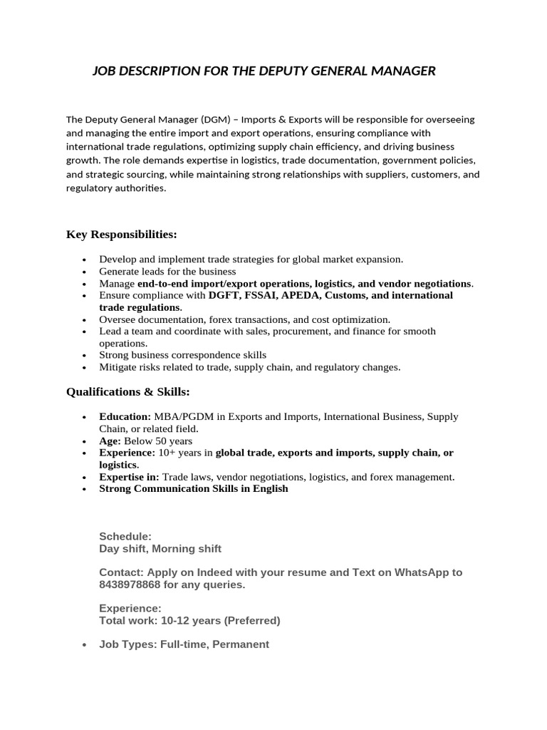 Deputy General Manager JD | PDF