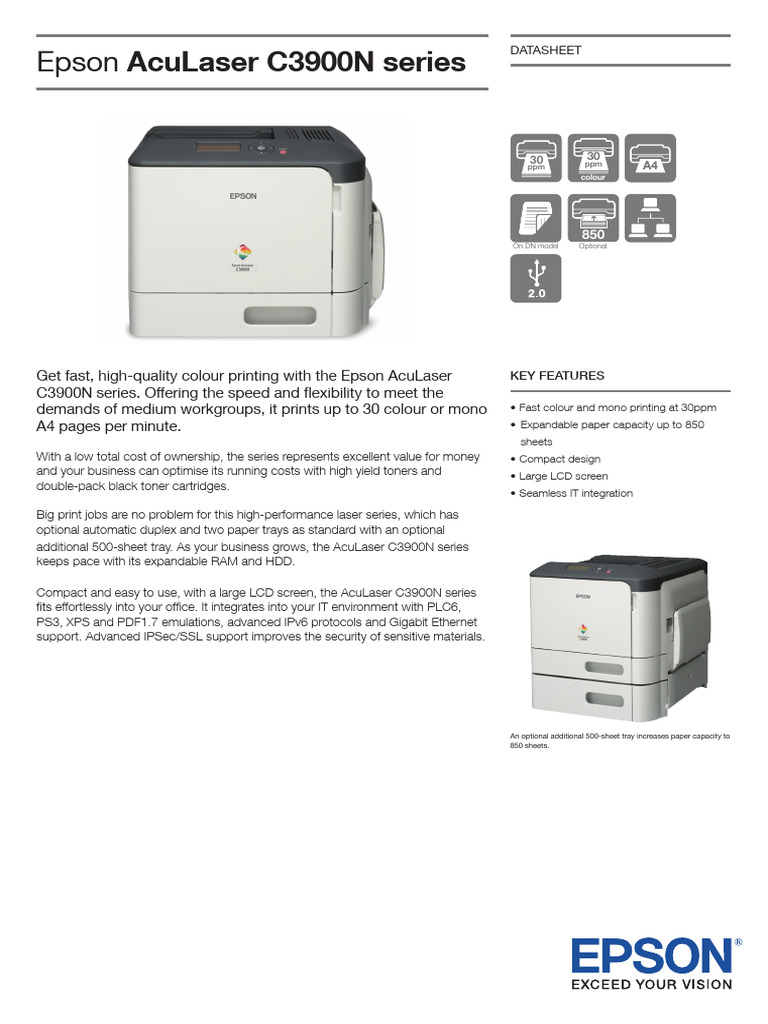 Epson AcuLaser C3900N Printer Specs | PDF | Printer (Computing) | Computing