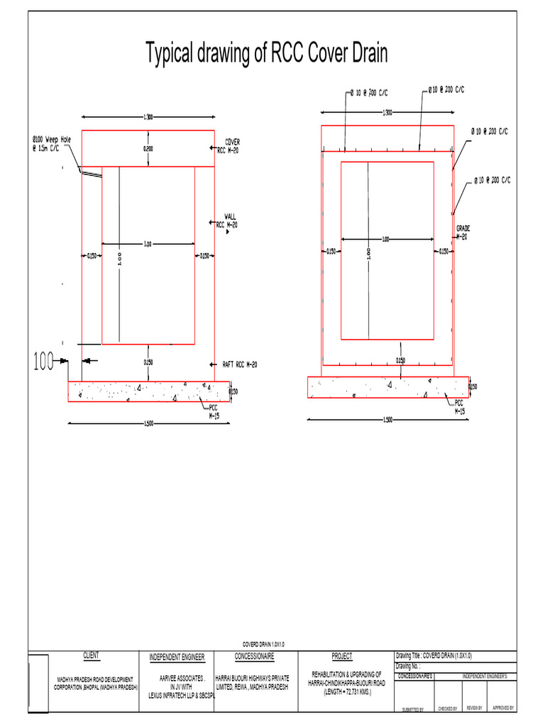 RCC Covered Drain Design for MP Road Project | PDF