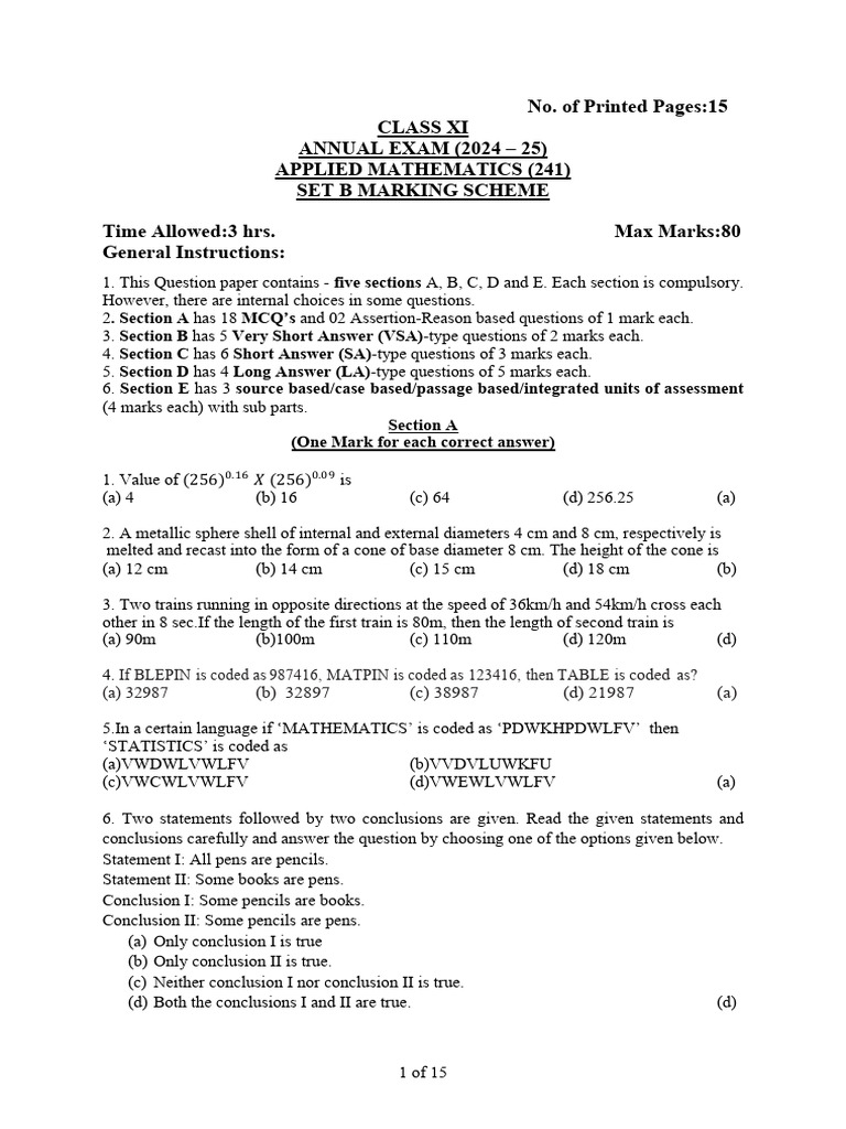 Class XI Applied Mathematics Marking Scheme | PDF | Value Added Tax | Taxes