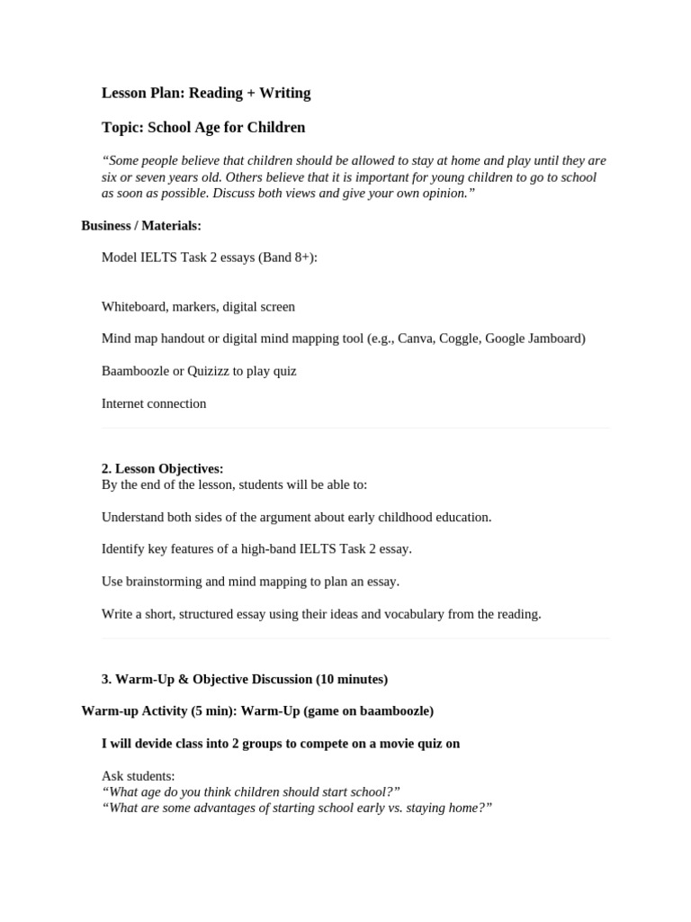 Lesson Plan Reading Writing Technology 2 | PDF | Essays | Brainstorming