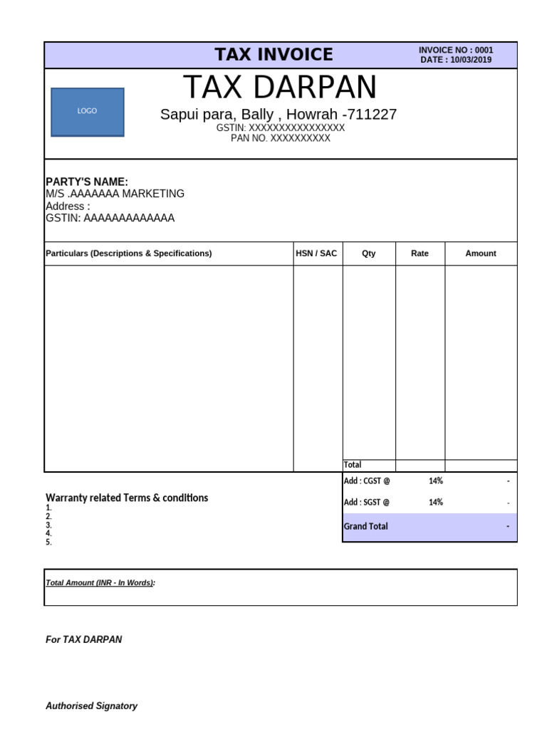 GST Invoice Template for Excel | PDF
