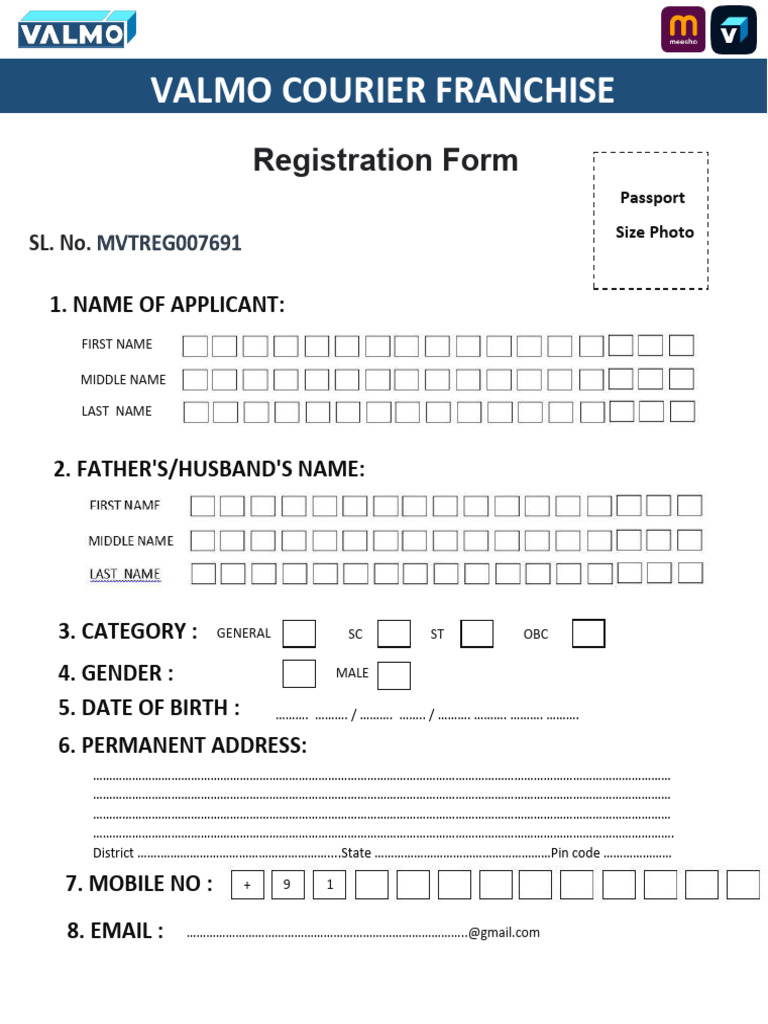 Valmo Courier Franchise Registration Form | PDF