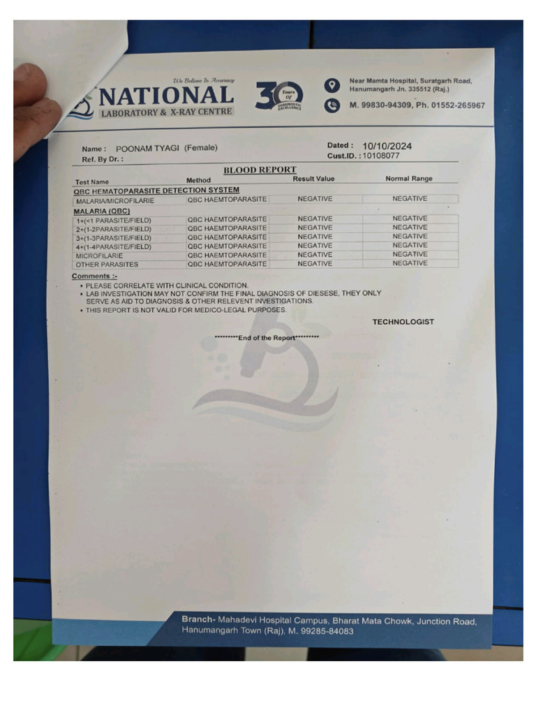 Malaria Test Complete Report | PDF