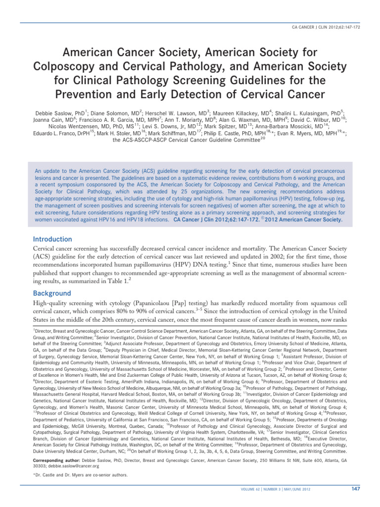 Cervical Cancer Screening Guidelines Update | PDF | Cervical Cancer ...