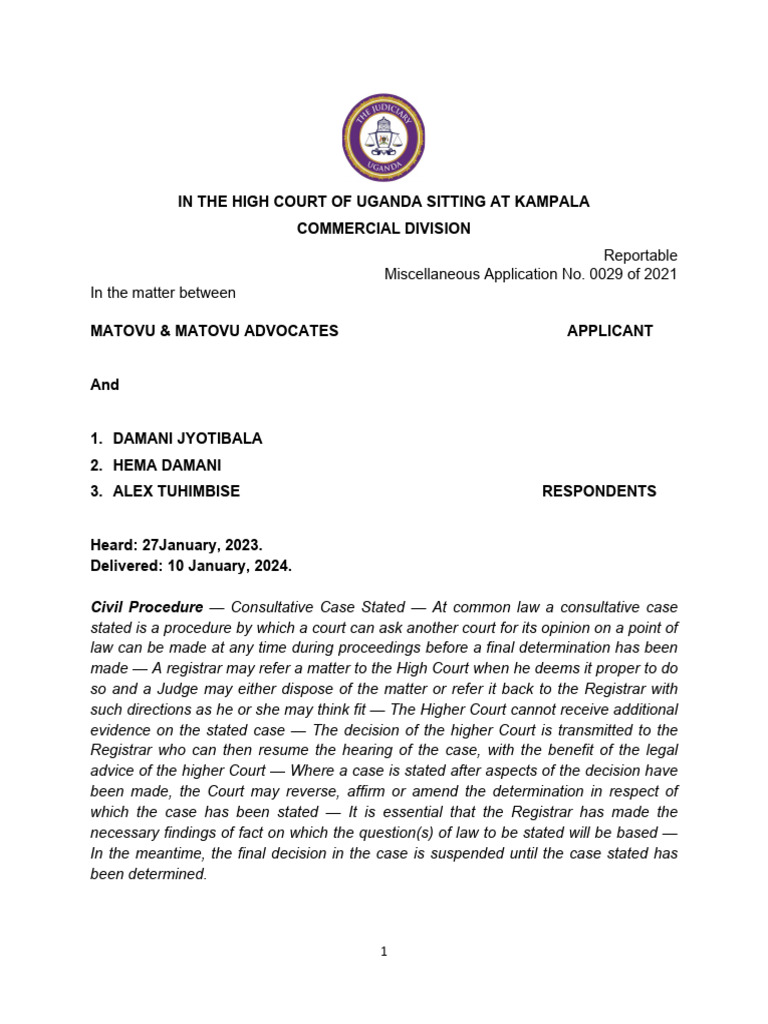 Matovu Advocates Fee Recovery Case | PDF | Costs In English Law ...