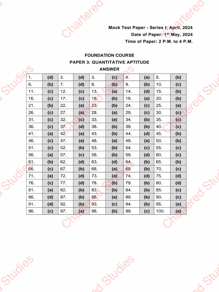 CA Foundation Paper 3 Quantitative Aptitude MTP Series 2 Suggested | PDF