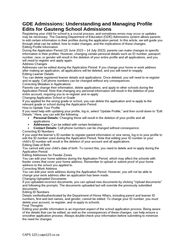 GDE Admissions Profile Management Guide | PDF