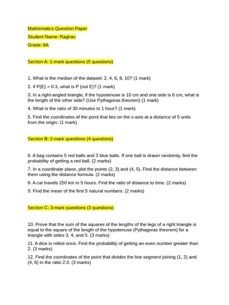 Mathematics Question Paper | PDF