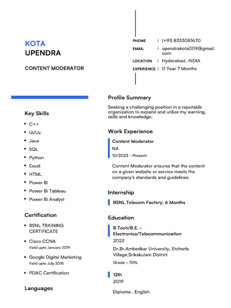 Upendra Latest Resume | PDF