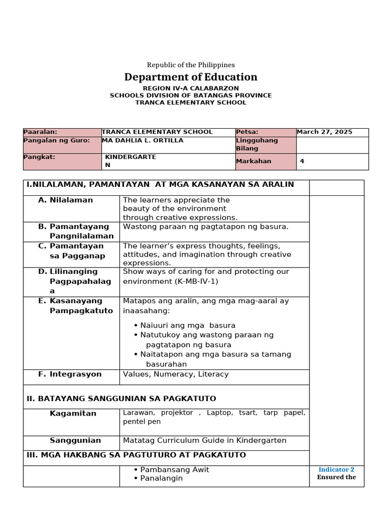 Lesson Plan Matatag Format 1 | PDF