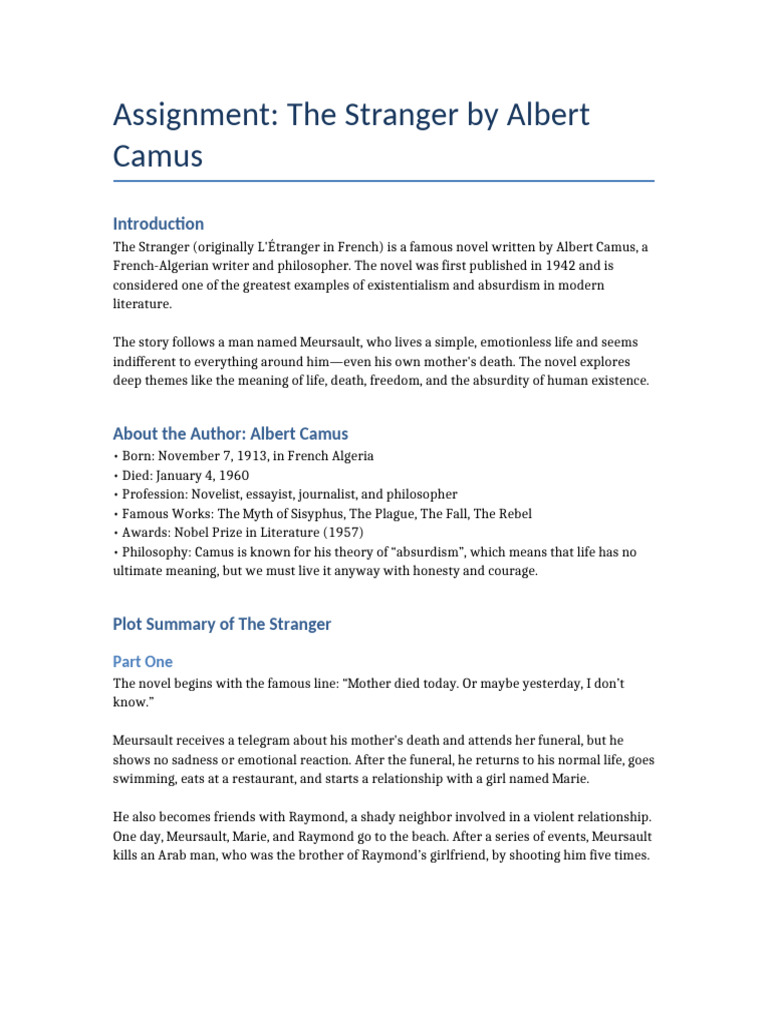 Analyzing The Stranger by Camus | PDF | Albert Camus