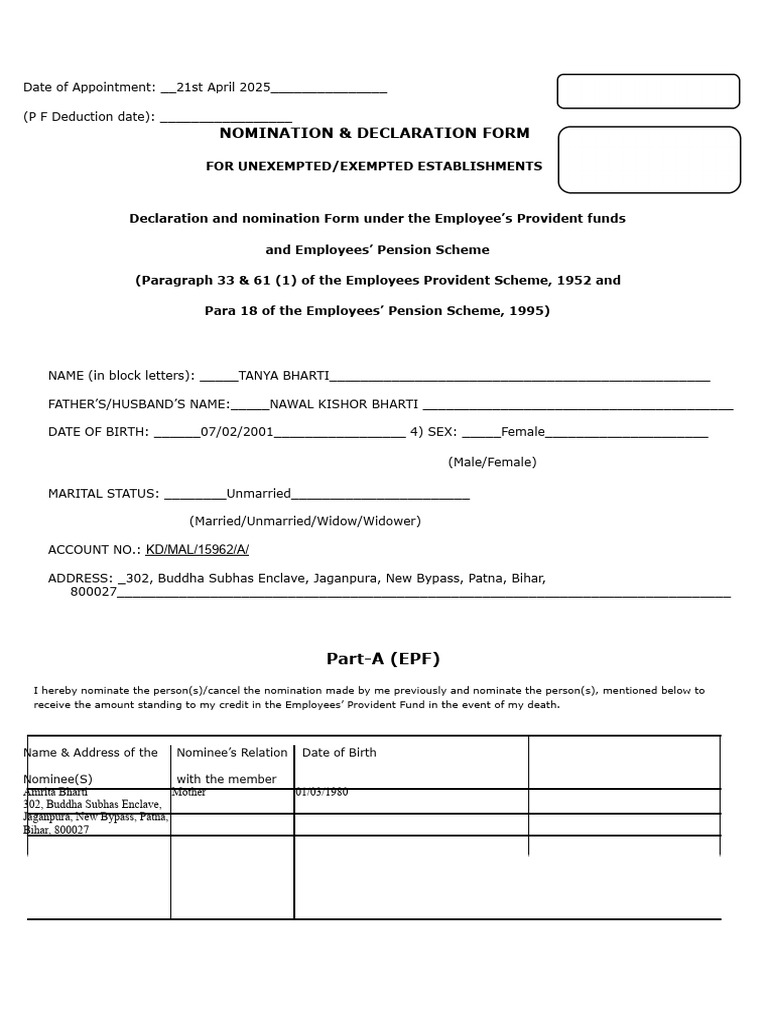 Page 1 & 2 - DBSL FORM PFNomination2 | PDF | Employee Benefits