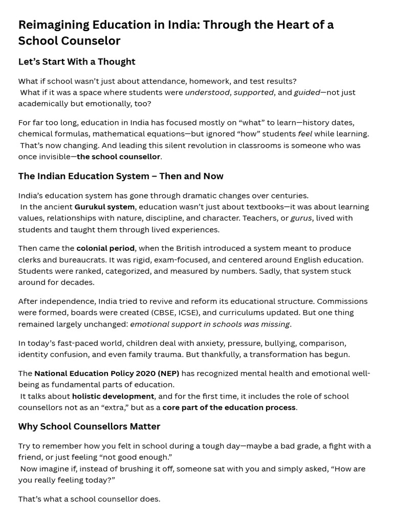 The Indian Education System - Then and Now | PDF | Humanistic ...