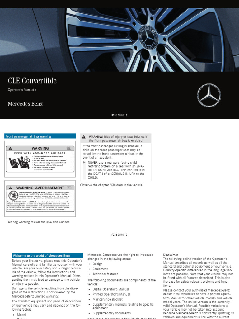 Mercedes Cle Cabriolet 2023 June A236 Mbux Operators Manual 2 | PDF ...