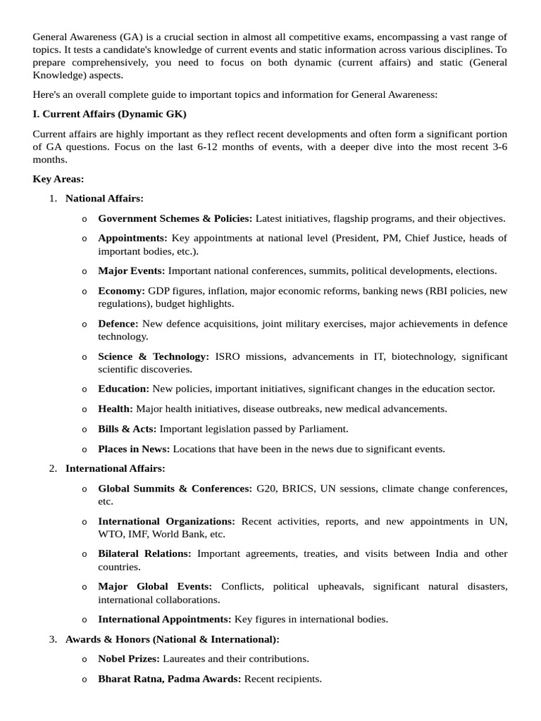 General Awareness 24-25 | PDF | Indus River