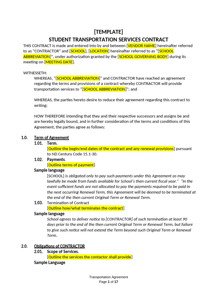 School Transportation Services Contract | PDF | Mediation | Employment