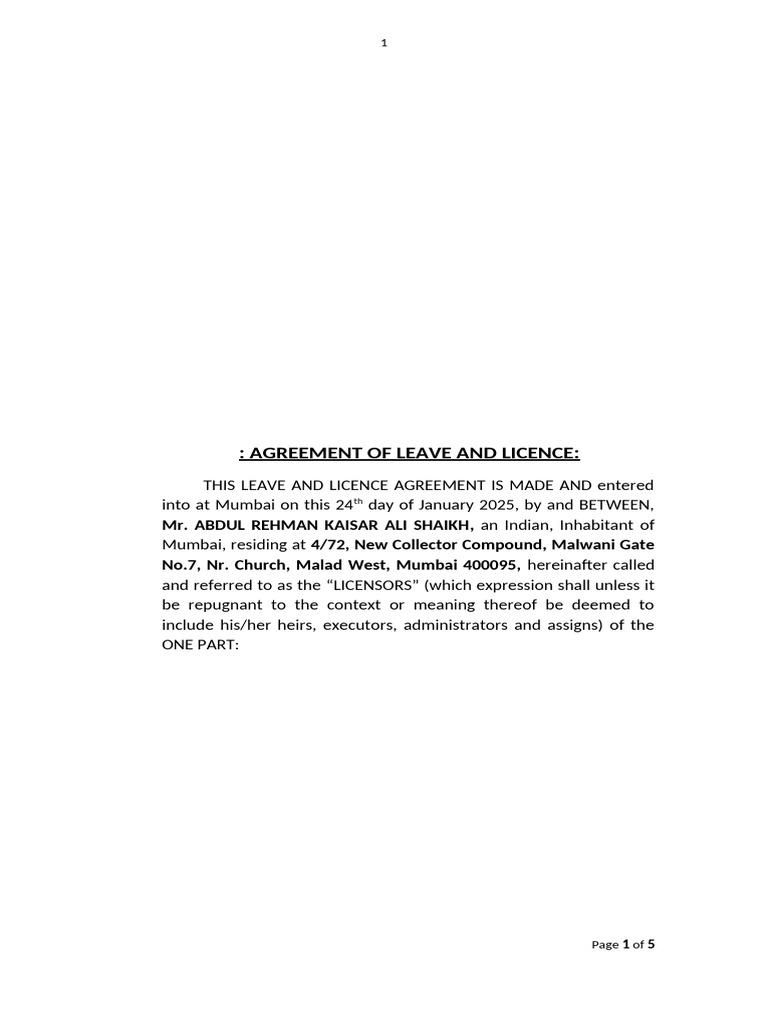 Mr. ABDUL REHMAN KAISAR ALI SHAIKH - Rent With NOC) | PDF | License | Lease