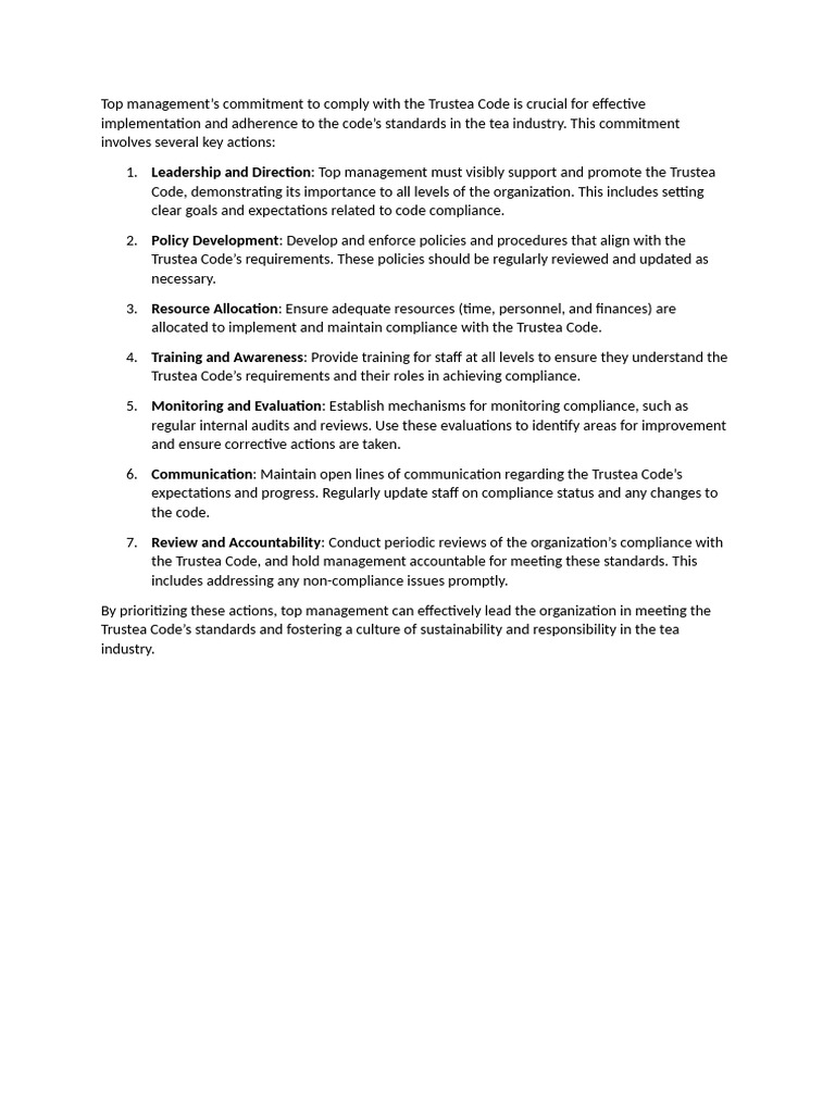 G 1.1 Top Management Commitment On Trustea Code Comply | PDF