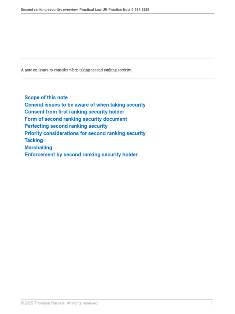 Second Ranking Security Overview | PDF | Security Interest | Loans