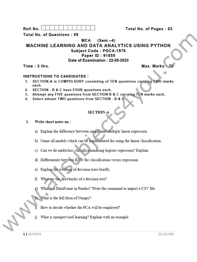 MCA PGCA 1976 Sem 4 | PDF | Regression Analysis | Machine Learning