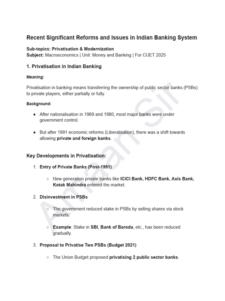 Indian Banking Reforms: Privatization & Modernization | PDF | Money ...
