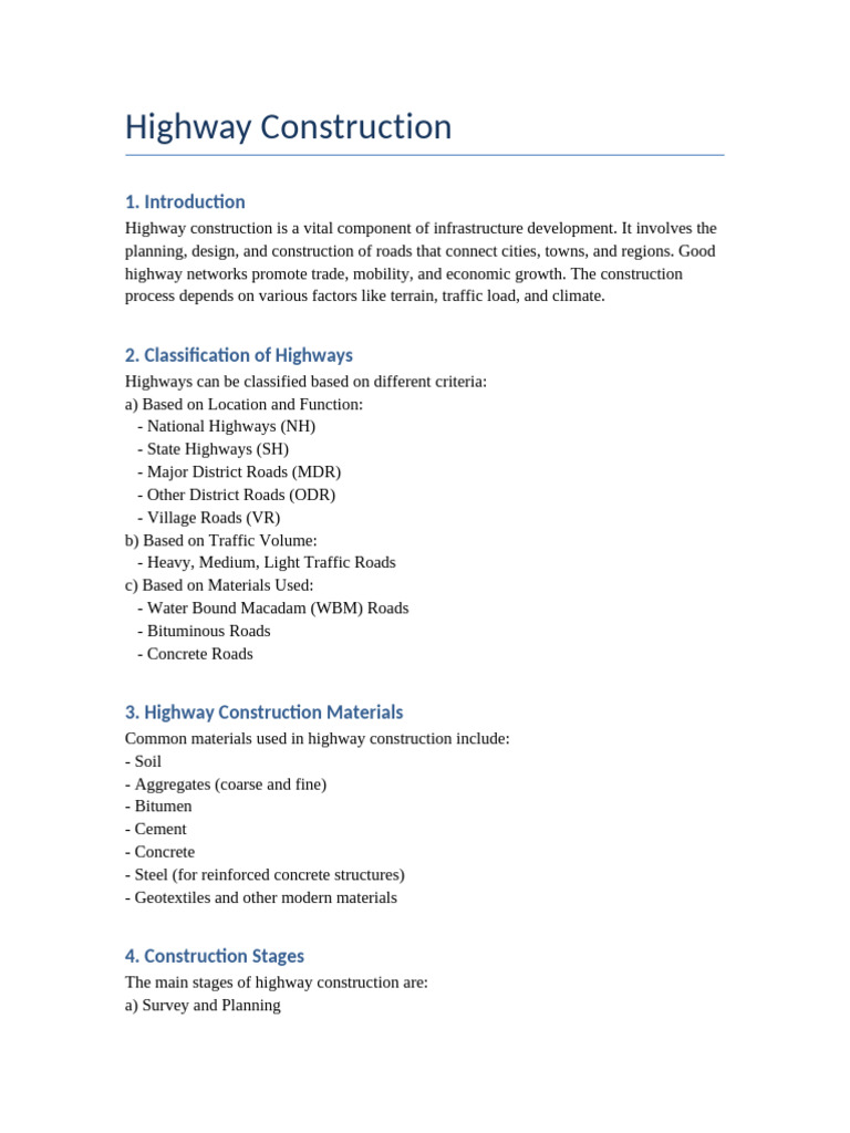 Highway Construction Planning Overview | PDF