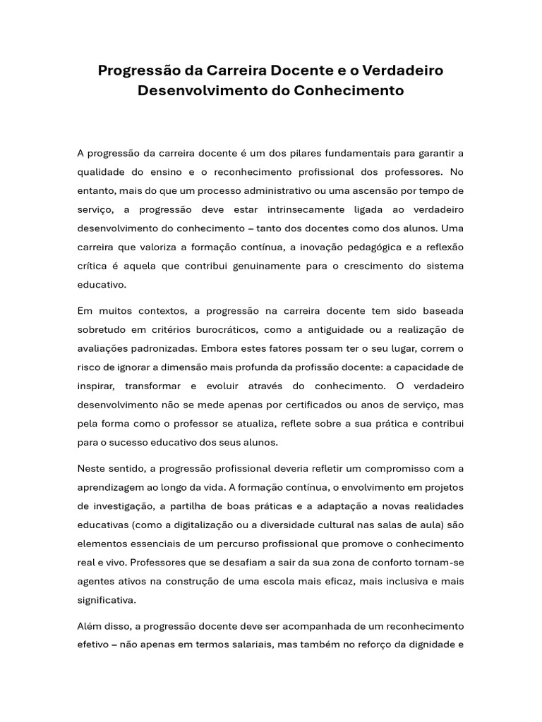 Formação e Progressão na Carreira Docente | PDF | Aprendizado