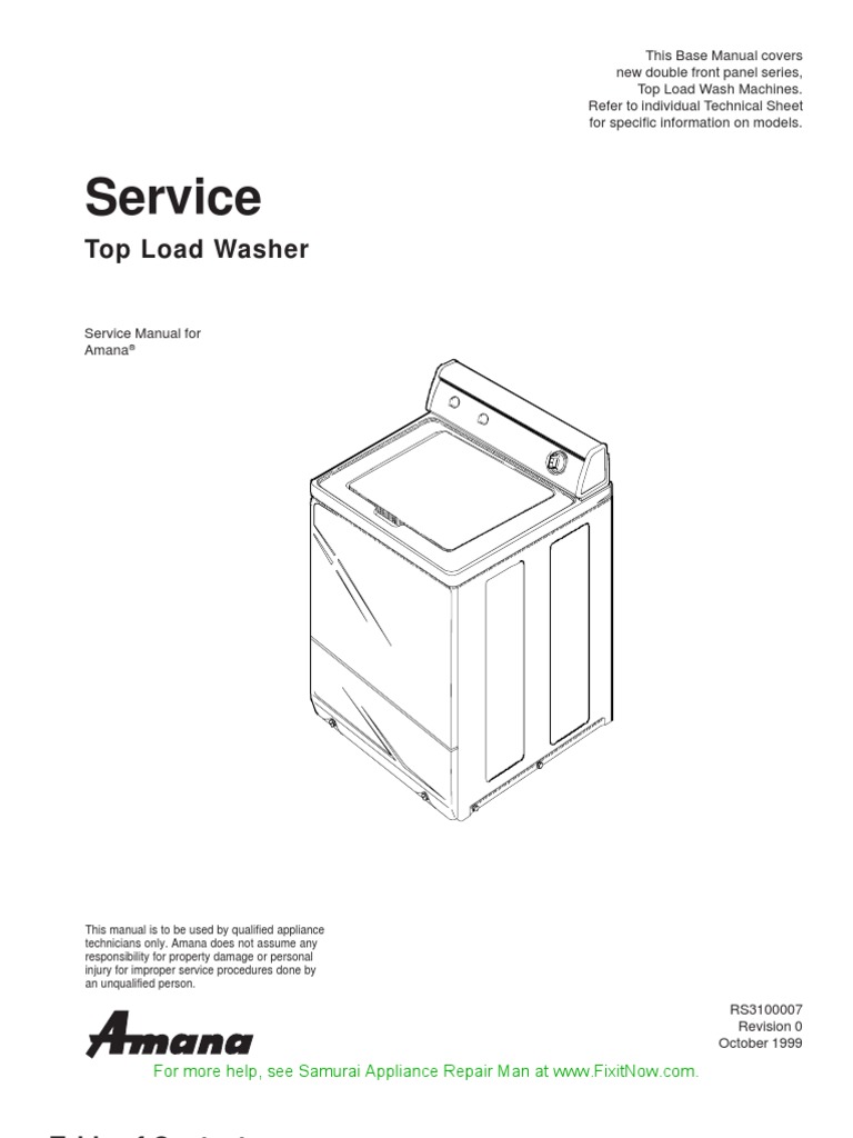 Amana Top Load Washer Service Manual | Washing Machine | Belt (Mechanical)