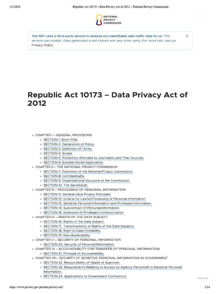 R.A. 10173 - Data Privacy Act of 2012 National Privacy Commission | PDF ...