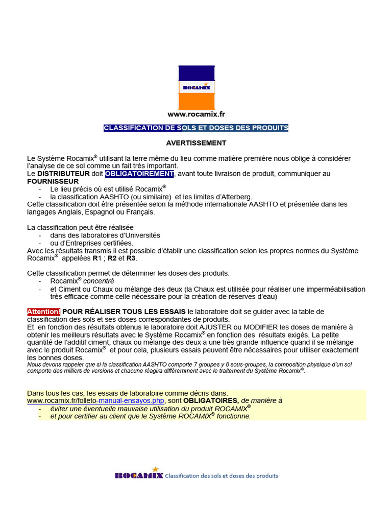 Classification des sols et doses Rocamix | PDF | Limon | Science du sol