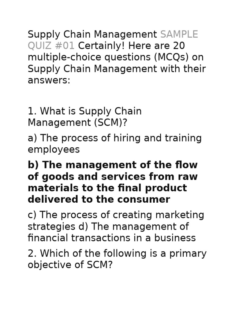 Supply Chain Management Quiz MCQs | PDF | Supply Chain | Supply Chain ...