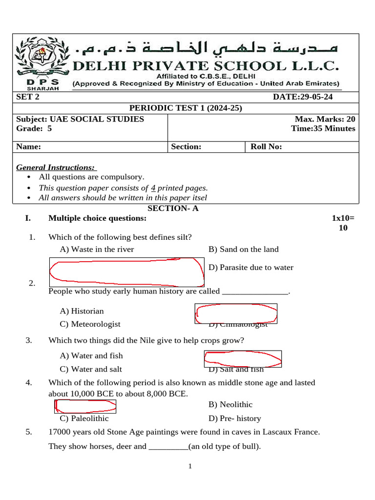GR 5 - Uae SST - pt1 - Sample Paper | PDF | Ancient Egypt | Paleolithic