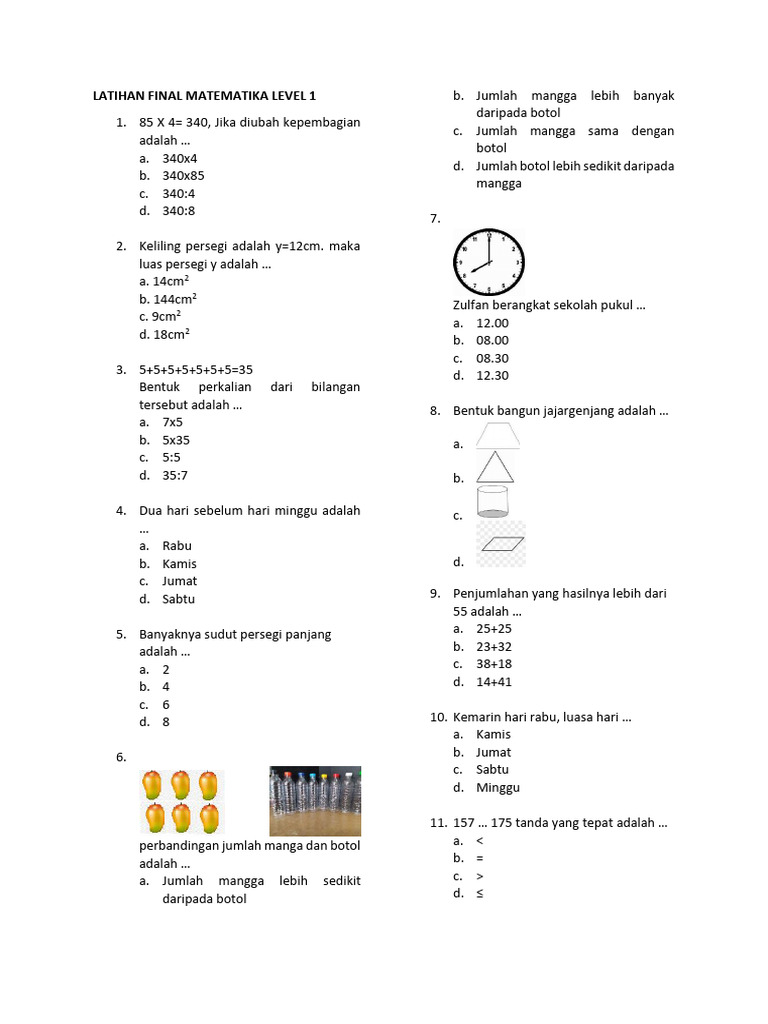 Latihan Soal Matematika Level 1 | PDF