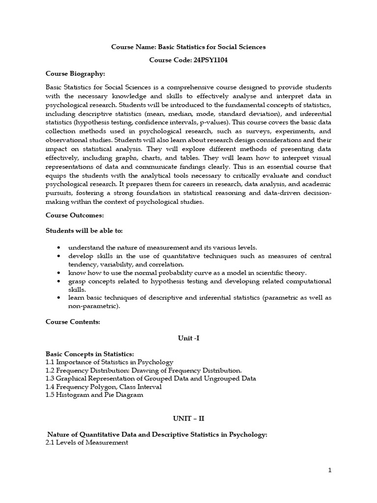 Basic Statistics For Social Science Syllabus | PDF | Statistics | Chi ...
