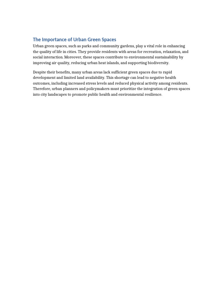 Benefits of Urban Green Spaces | PDF
