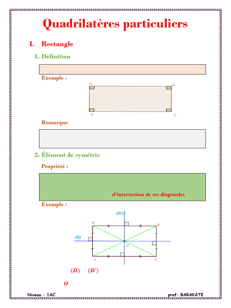 Définition et Propriétés du Rectangle | PDF | Rectangle | Géométrie ...