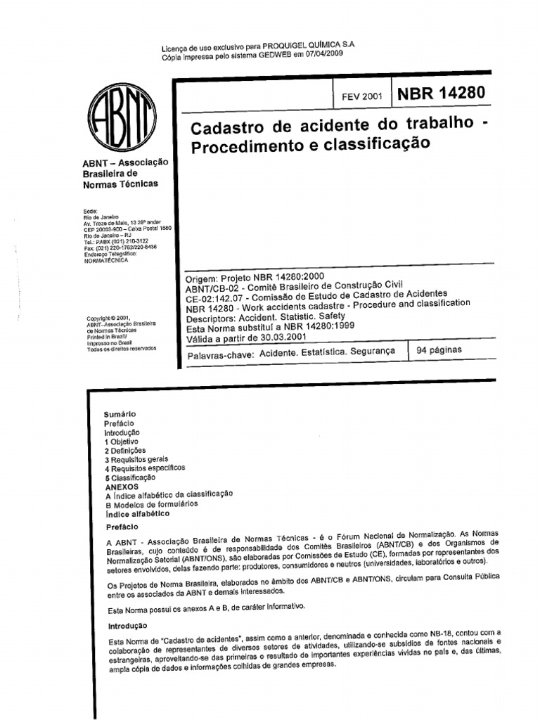 Abnt NBR 14280 - 2001 | PDF