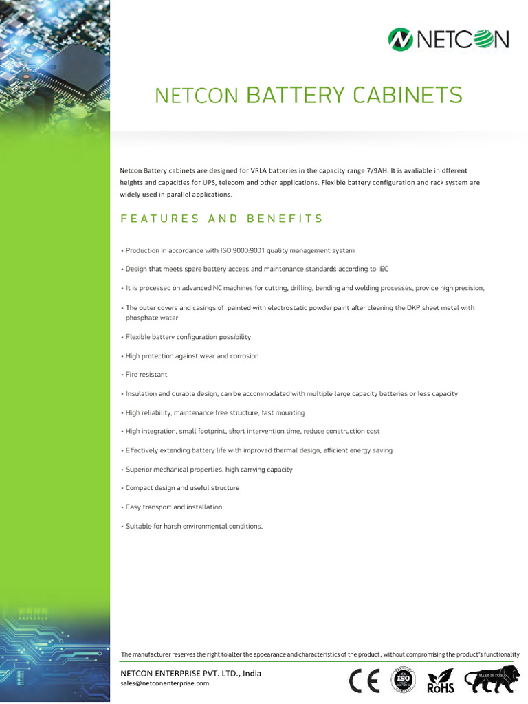 Netcon UPS Battery Cabinet Overview | PDF | Mechanical Engineering ...